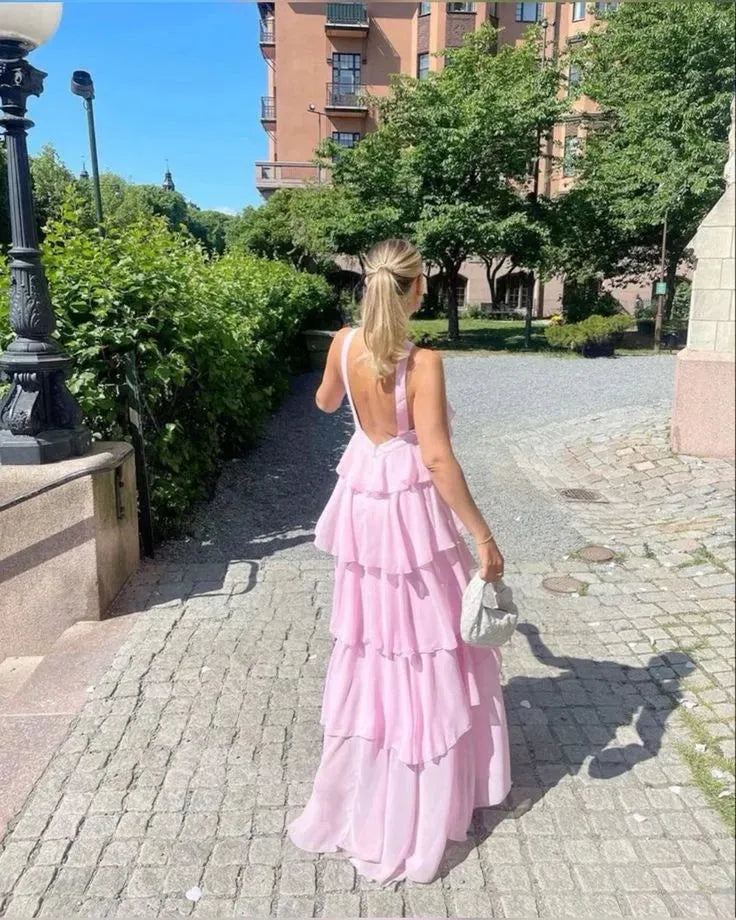 Amira - Ruffle Backless Maxi Dress
