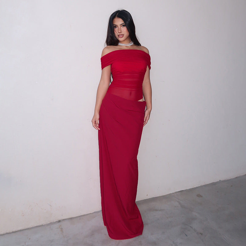 Maisy - Off-Shoulder Mesh Maxi Dress
