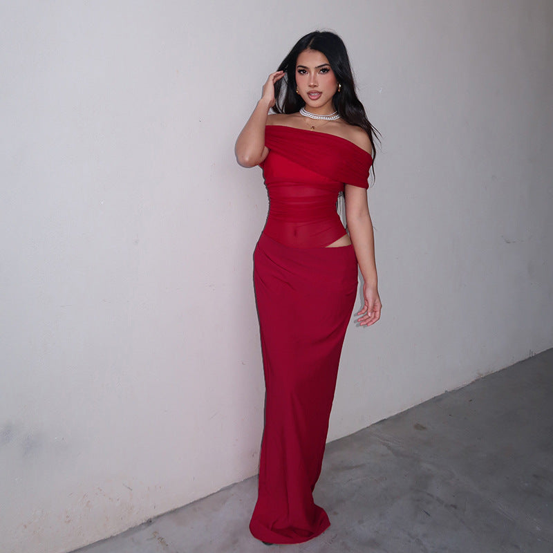Maisy - Off-Shoulder Mesh Maxi Dress
