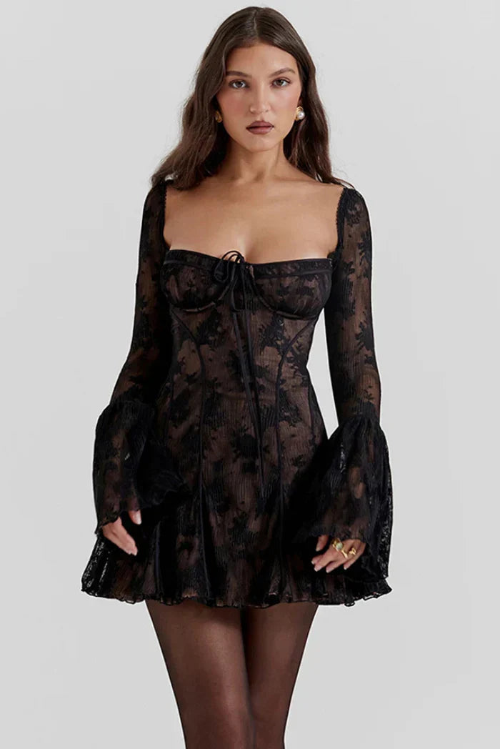 Mabel - Long Sleeved Lace Mini Dress