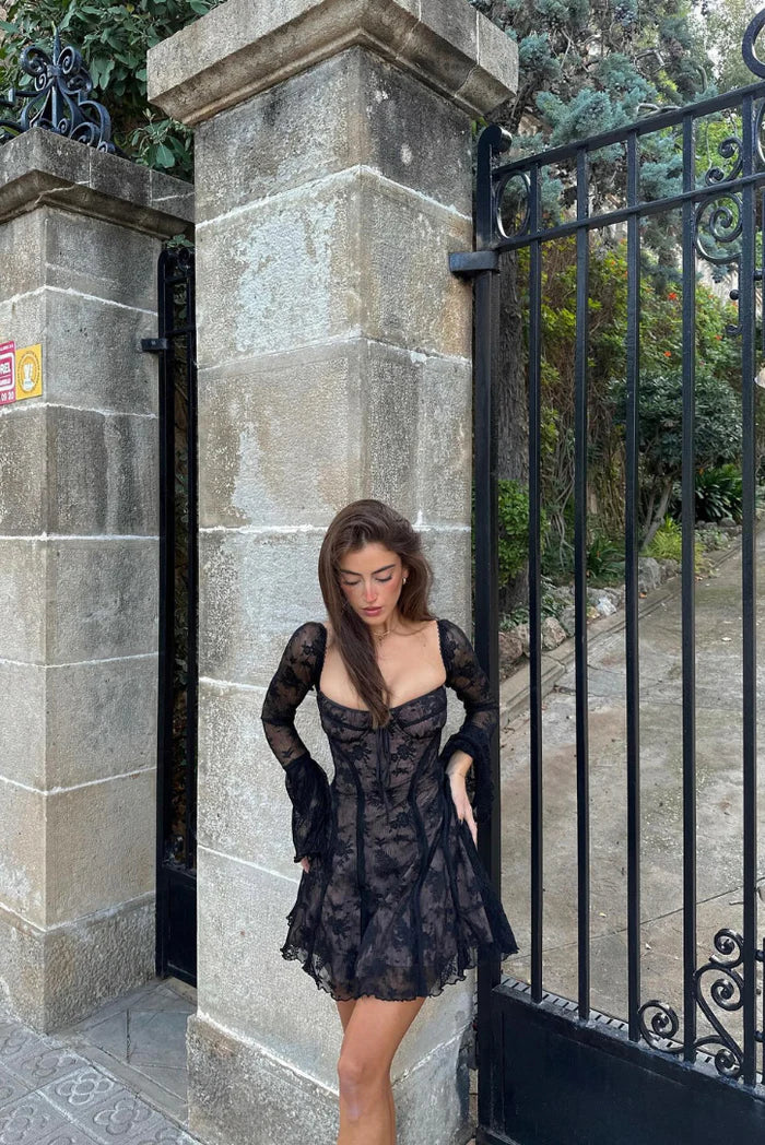 Mabel - Long Sleeved Lace Mini Dress