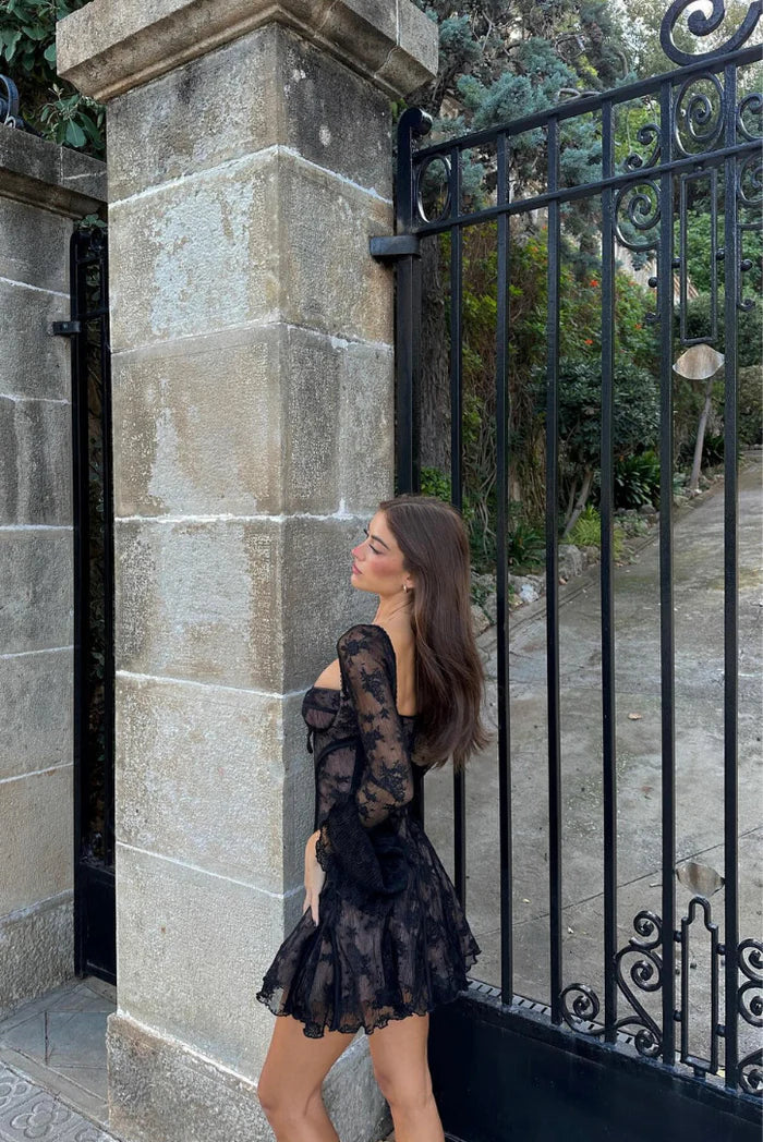 Mabel - Long Sleeved Lace Mini Dress