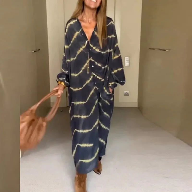 Eilis - Boho stripe long sleeve dress
