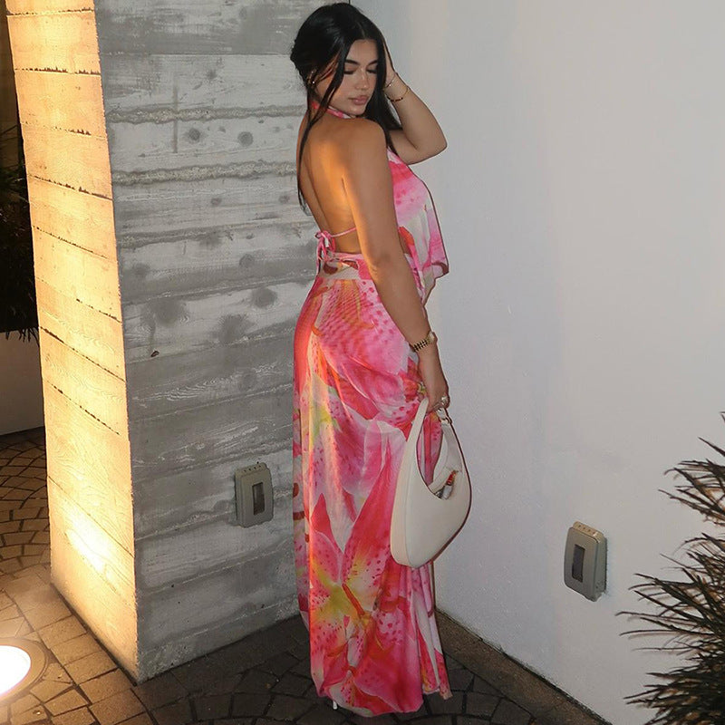 Aviana - Backless Halter Maxi Dress