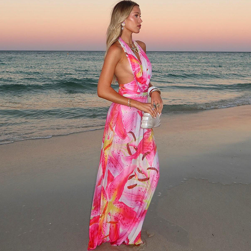 Aviana - Backless Halter Maxi Dress