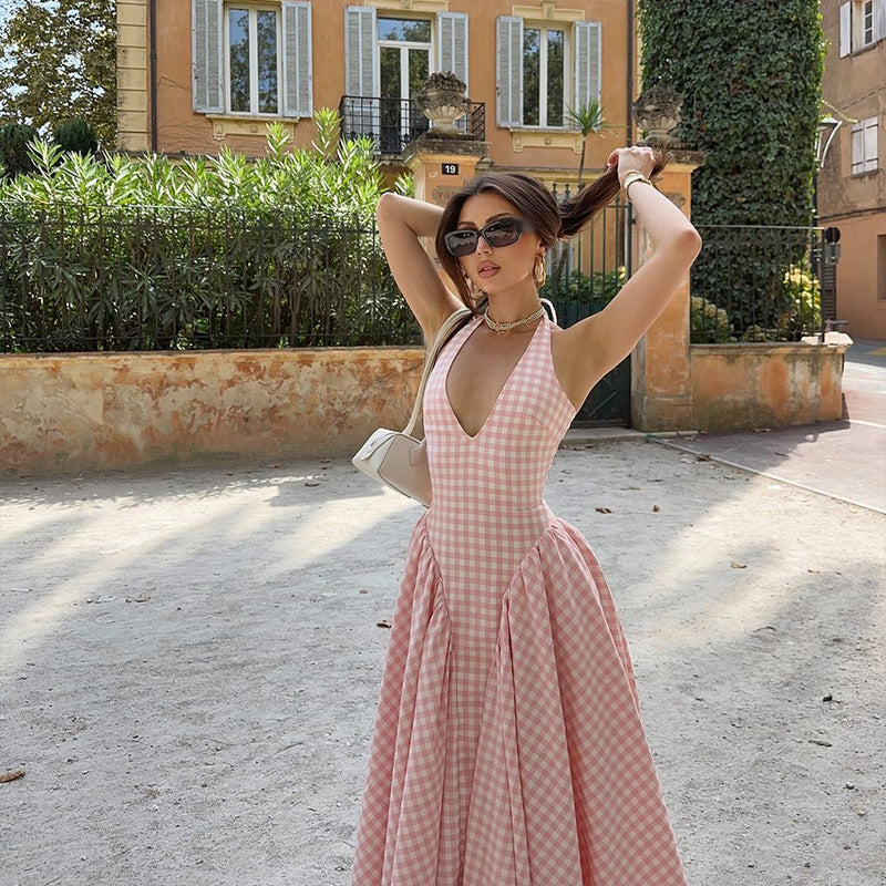 Romina - Plaid Print Midi Dress