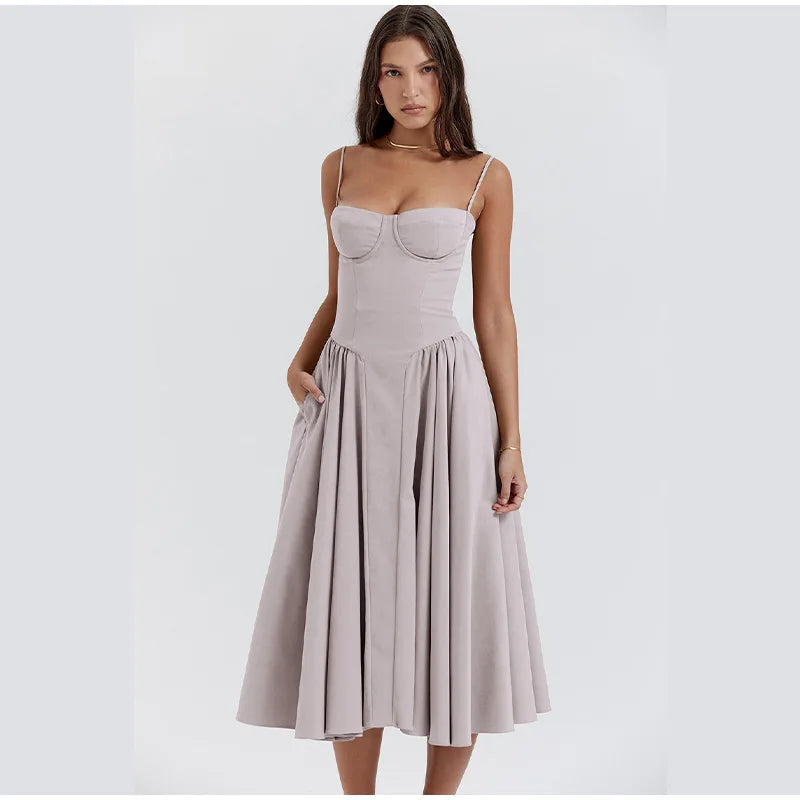 Kate - Sleeveless midi dress with corset fit