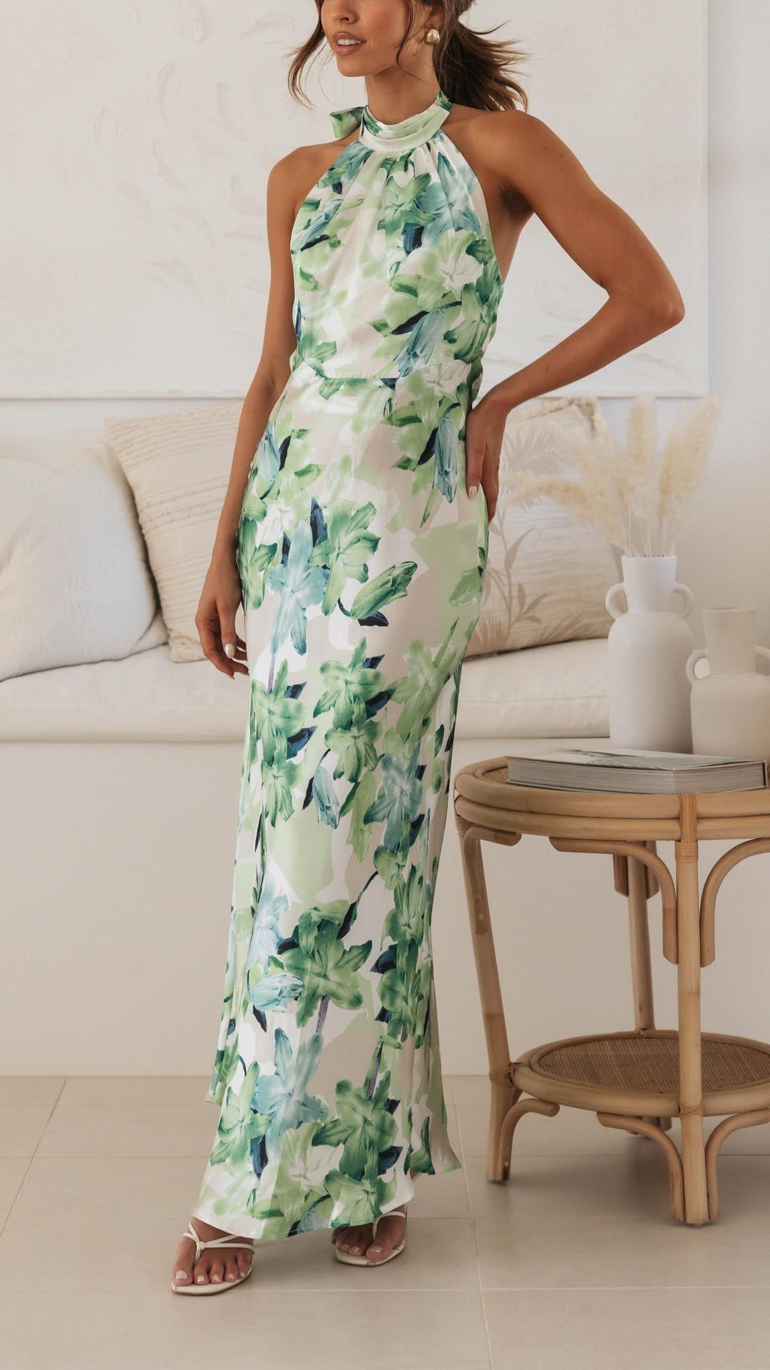 Shannon - Floral Halter Maxi Dress