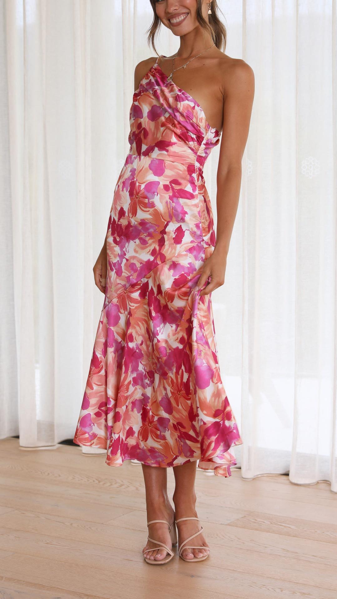 Sophie - Floral One Shoulder Midi Dress