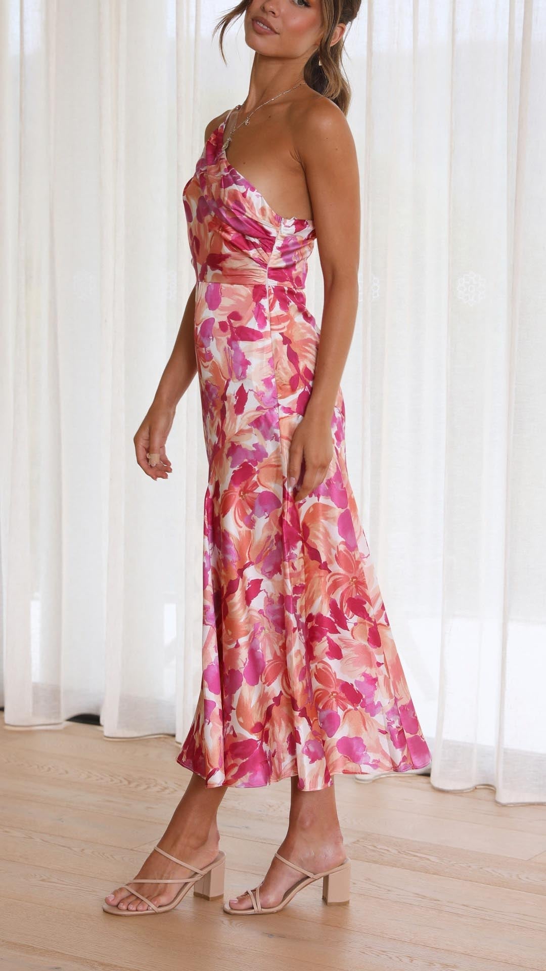 Sophie - Floral One Shoulder Midi Dress