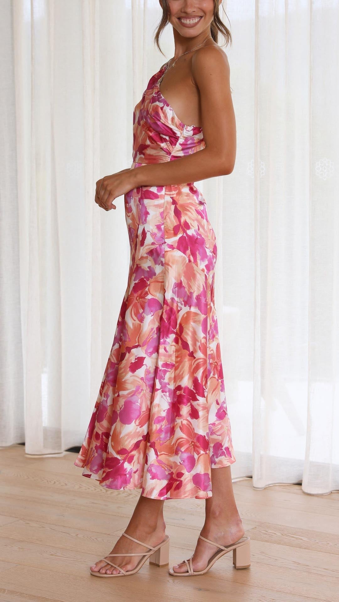 Sophie - Floral One Shoulder Midi Dress