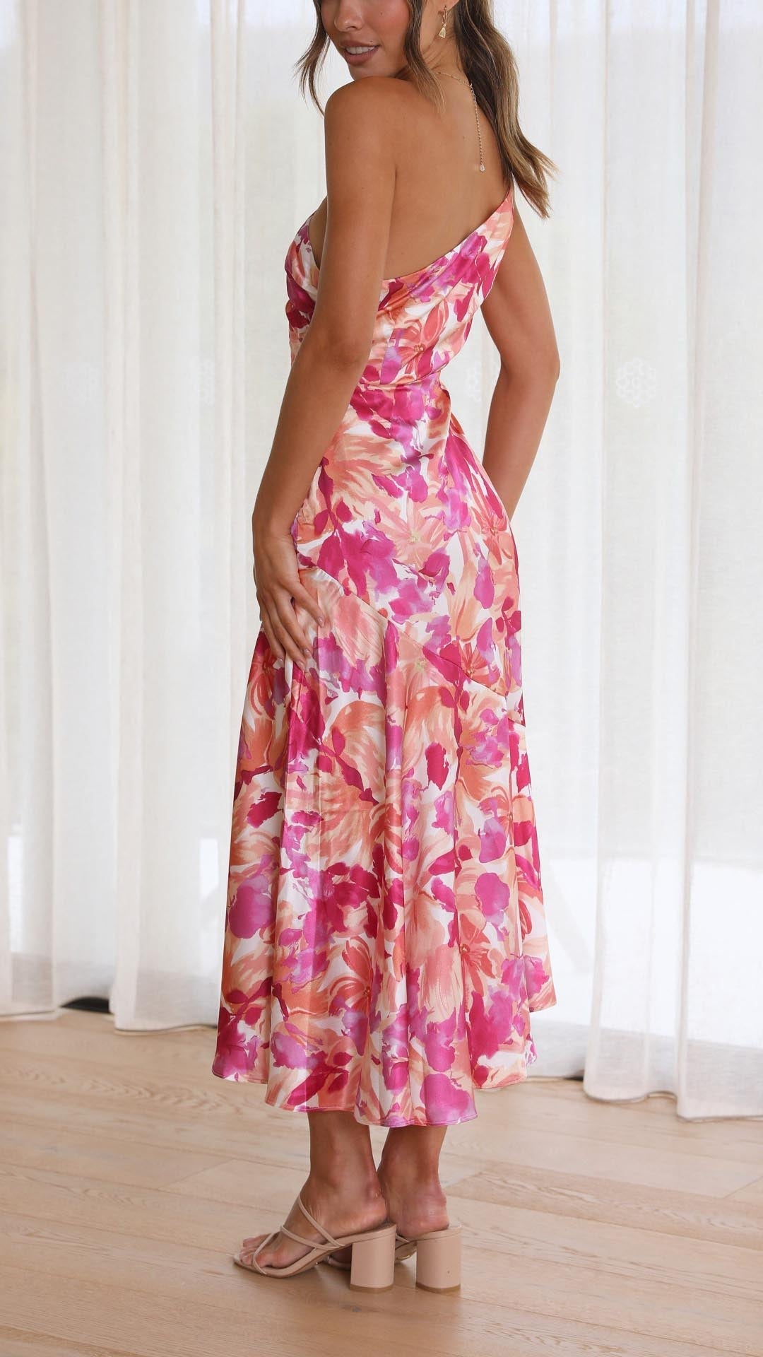 Sophie - Floral One Shoulder Midi Dress