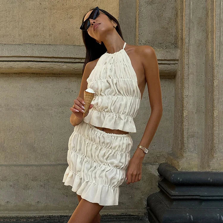 Alanna - Pleated Backless Two-Piece Set