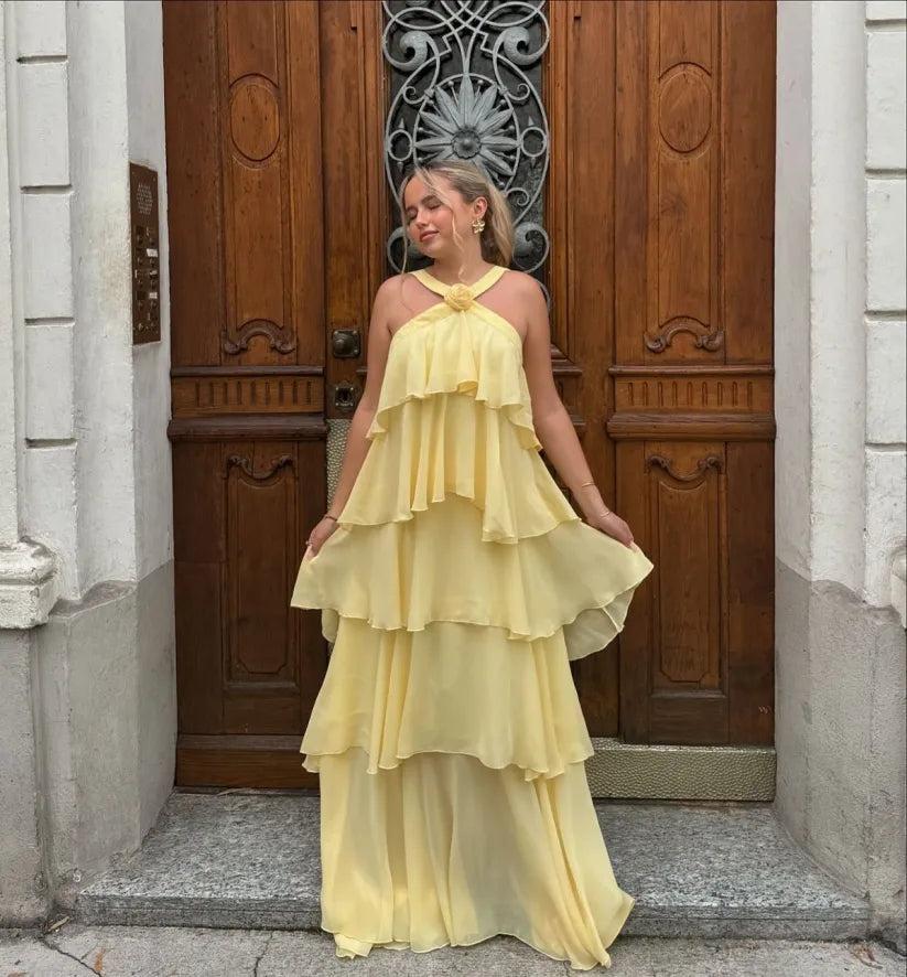 Amira - Ruffle Backless Maxi Dress