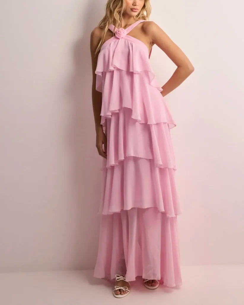 Amira - Ruffle Backless Maxi Dress