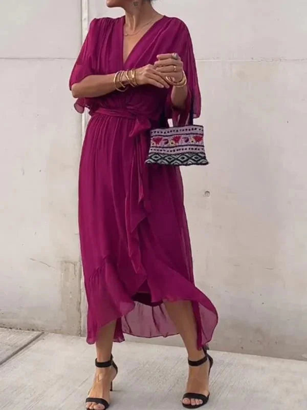 Telanise - V neck chiffon dress