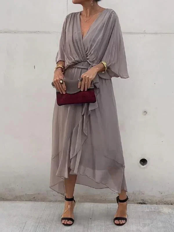 Telanise - V neck chiffon dress