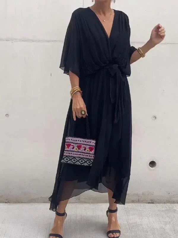 Telanise - V neck chiffon dress