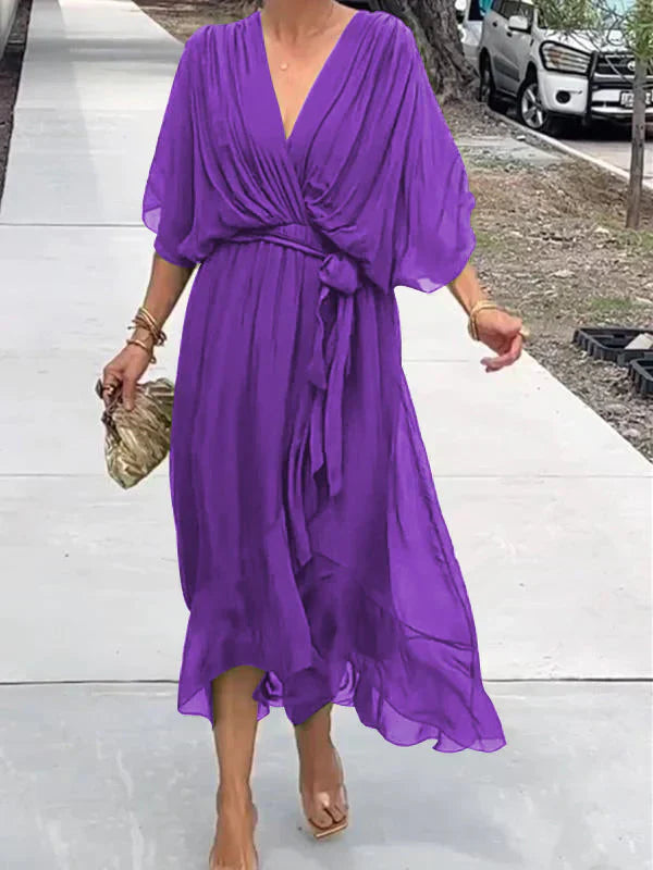 Telanise - V neck chiffon dress