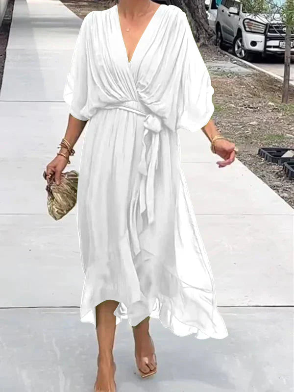 Telanise - V neck chiffon dress