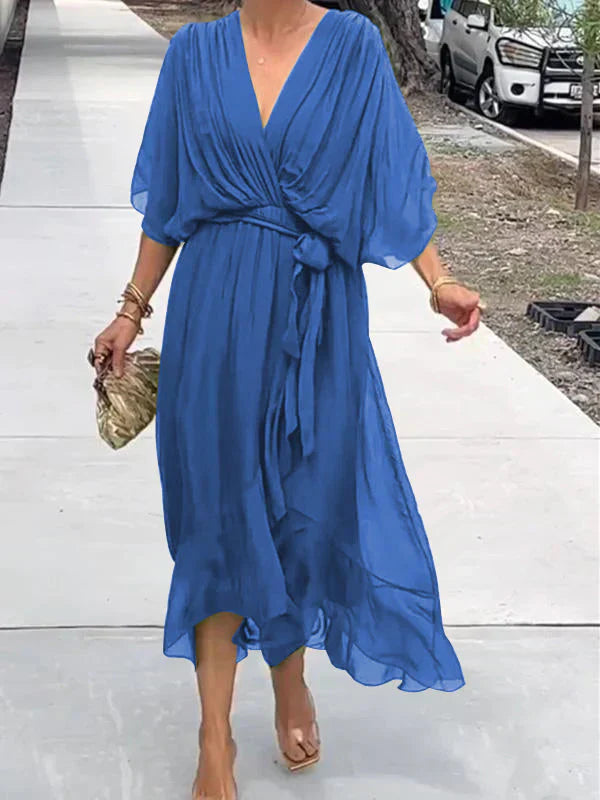 Telanise - V neck chiffon dress