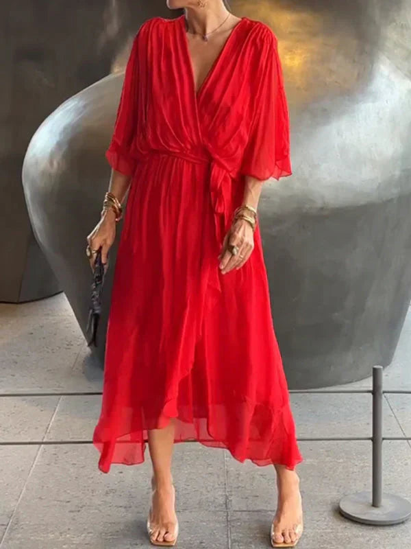 Telanise - V neck chiffon dress