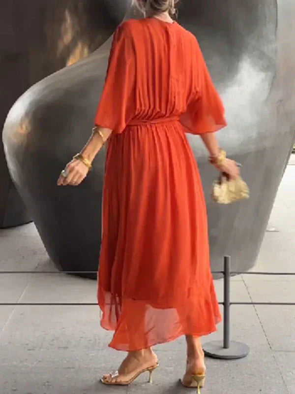 Telanise - V neck chiffon dress