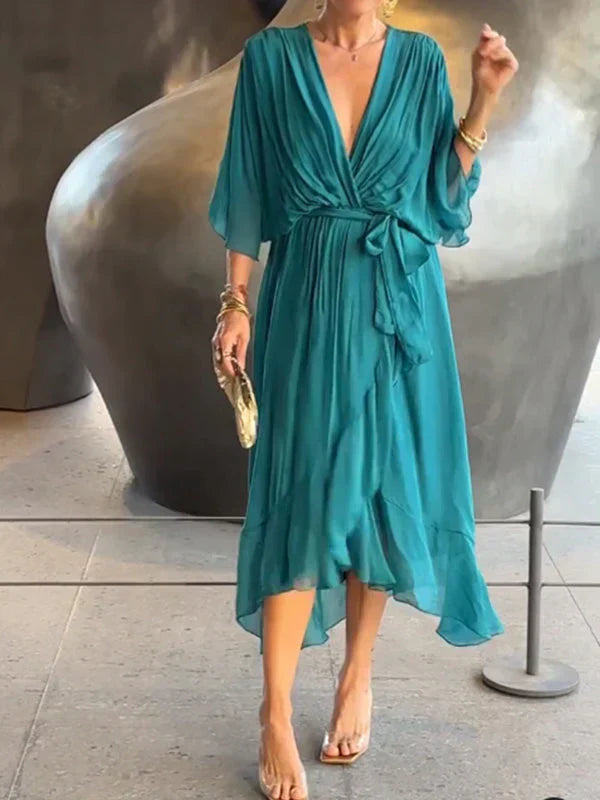 Telanise - V neck chiffon dress