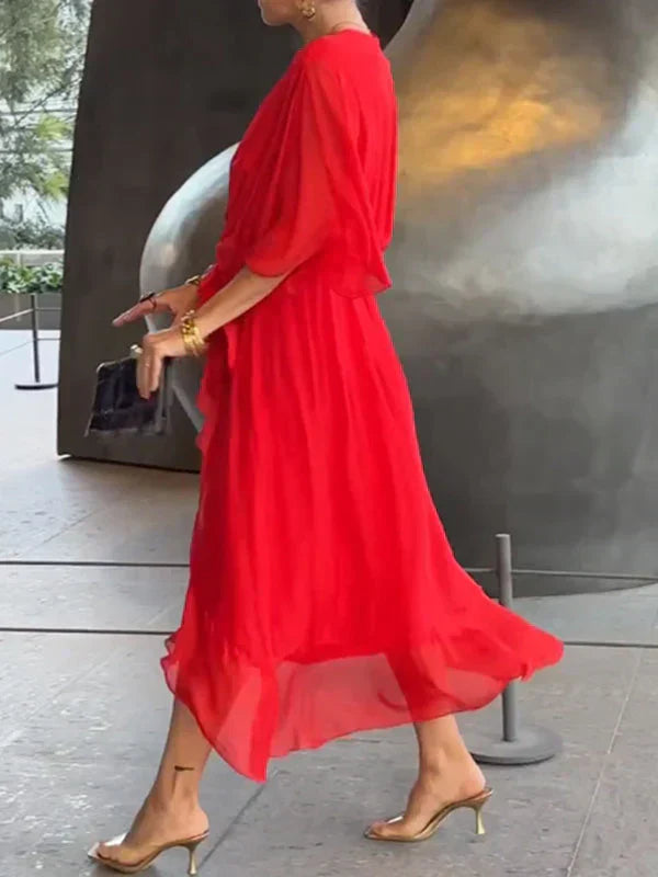 Telanise - V neck chiffon dress